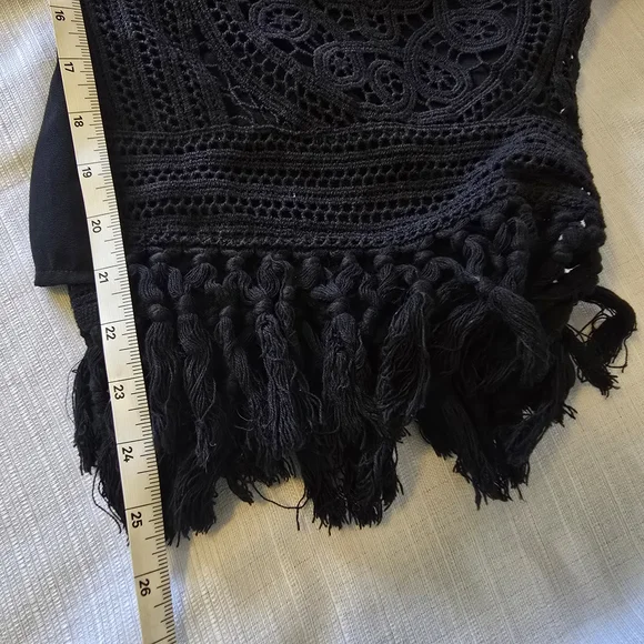 Greylin Anthropolgie Black Crochet Fringe Cardigan Size Small - Picture 12 of 15